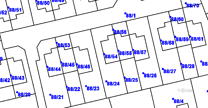 Parcela st. 88/54 v KÚ Božkov, Katastrální mapa