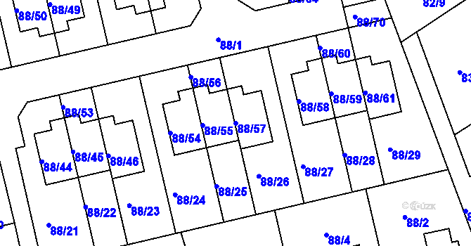 Parcela st. 88/57 v KÚ Božkov, Katastrální mapa