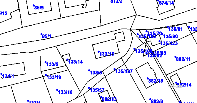Parcela st. 133/15 v KÚ Božkov, Katastrální mapa