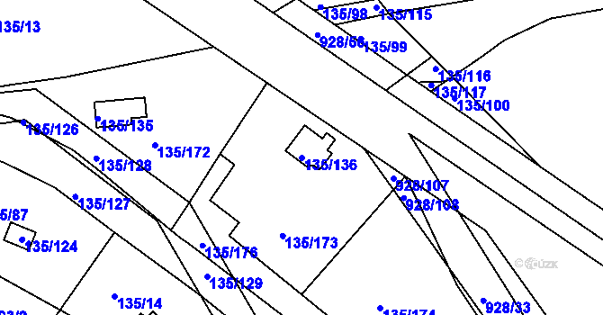Parcela st. 135/136 v KÚ Božkov, Katastrální mapa