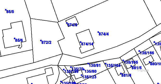 Parcela st. 874/14 v KÚ Božkov, Katastrální mapa