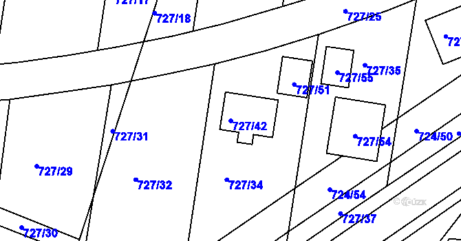 Parcela st. 727/42 v KÚ Božkov, Katastrální mapa