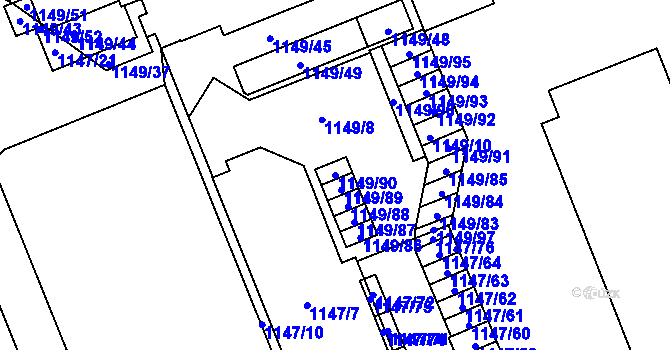 Parcela st. 1149/90 v KÚ Hradiště u Plzně, Katastrální mapa