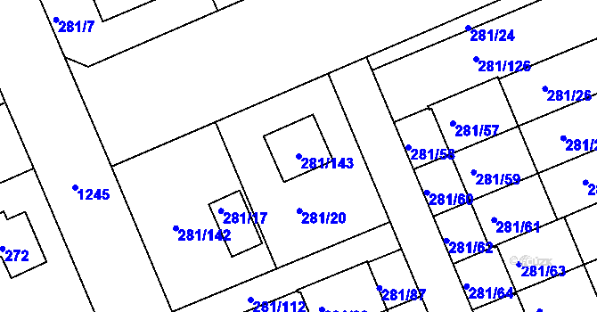 Parcela st. 281/143 v KÚ Hradiště u Plzně, Katastrální mapa