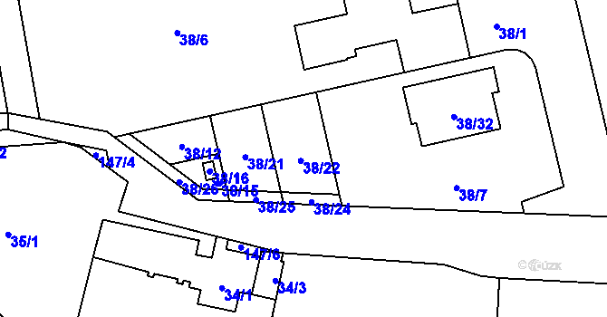 Parcela st. 38/22 v KÚ Hradiště u Plzně, Katastrální mapa