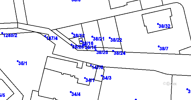 Parcela st. 38/25 v KÚ Hradiště u Plzně, Katastrální mapa