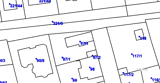 Parcela st. 97/4 v KÚ Hradiště u Plzně, Katastrální mapa