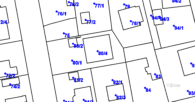 Parcela st. 80/4 v KÚ Hradiště u Plzně, Katastrální mapa