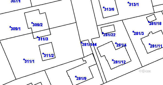 Parcela st. 281/144 v KÚ Hradiště u Plzně, Katastrální mapa