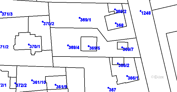 Parcela st. 369/5 v KÚ Hradiště u Plzně, Katastrální mapa