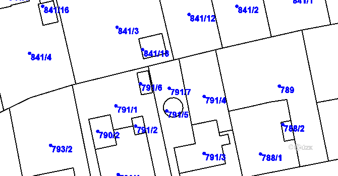 Parcela st. 791/7 v KÚ Hradiště u Plzně, Katastrální mapa