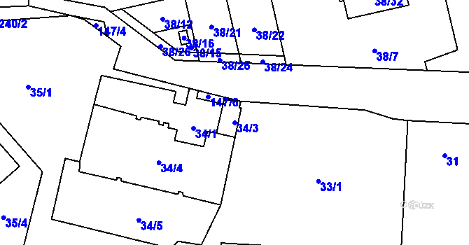 Parcela st. 34/3 v KÚ Hradiště u Plzně, Katastrální mapa