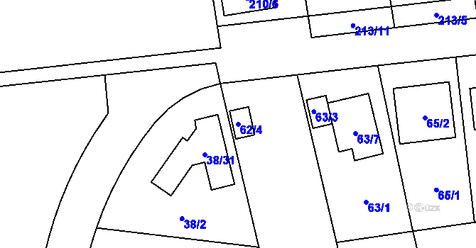 Parcela st. 62/4 v KÚ Hradiště u Plzně, Katastrální mapa