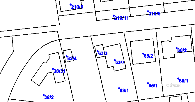 Parcela st. 63/3 v KÚ Hradiště u Plzně, Katastrální mapa