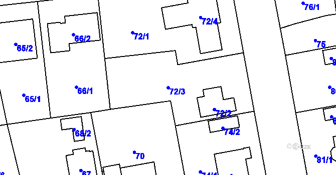 Parcela st. 72/3 v KÚ Hradiště u Plzně, Katastrální mapa