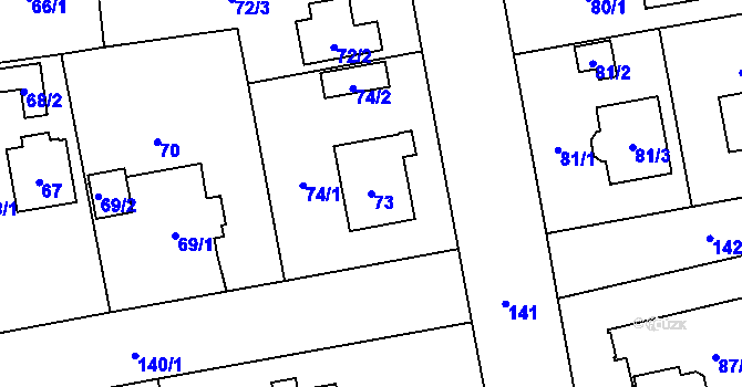 Parcela st. 73 v KÚ Hradiště u Plzně, Katastrální mapa