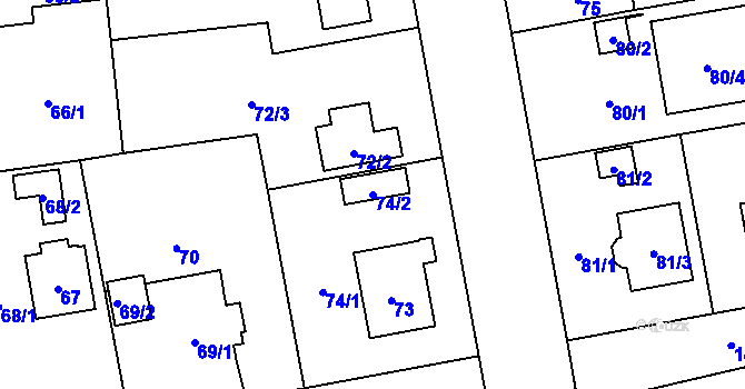Parcela st. 74/2 v KÚ Hradiště u Plzně, Katastrální mapa