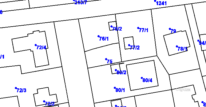 Parcela st. 75 v KÚ Hradiště u Plzně, Katastrální mapa
