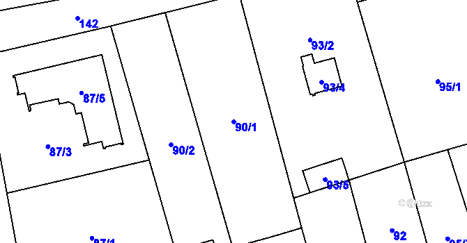 Parcela st. 90/1 v KÚ Hradiště u Plzně, Katastrální mapa