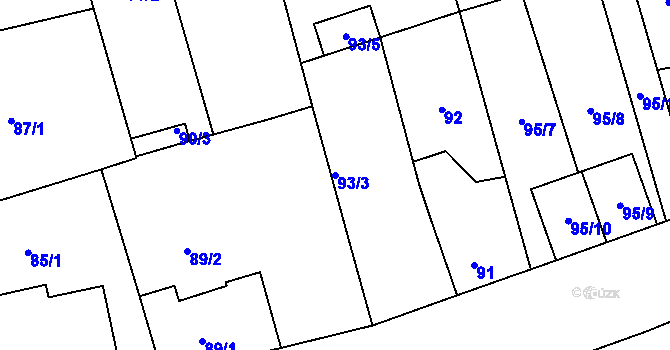 Parcela st. 93/3 v KÚ Hradiště u Plzně, Katastrální mapa