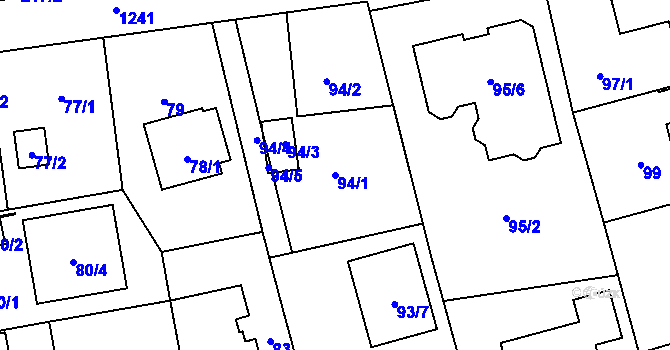 Parcela st. 94/1 v KÚ Hradiště u Plzně, Katastrální mapa