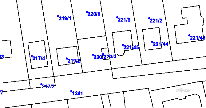 Parcela st. 220/3 v KÚ Hradiště u Plzně, Katastrální mapa