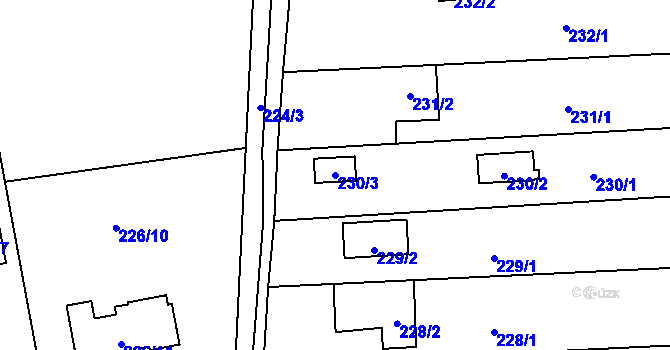 Parcela st. 230/3 v KÚ Hradiště u Plzně, Katastrální mapa