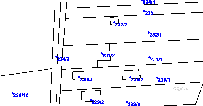 Parcela st. 231/2 v KÚ Hradiště u Plzně, Katastrální mapa