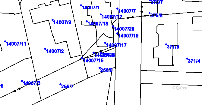 Parcela st. 256/5 v KÚ Hradiště u Plzně, Katastrální mapa