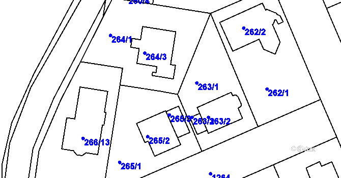 Parcela st. 264/2 v KÚ Hradiště u Plzně, Katastrální mapa