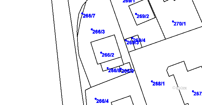 Parcela st. 266/2 v KÚ Hradiště u Plzně, Katastrální mapa