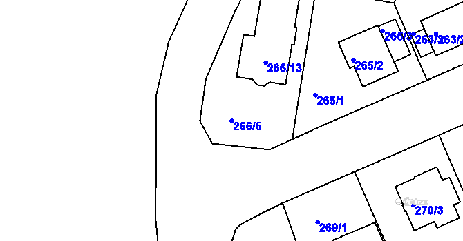 Parcela st. 266/5 v KÚ Hradiště u Plzně, Katastrální mapa