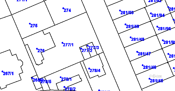 Parcela st. 277/3 v KÚ Hradiště u Plzně, Katastrální mapa