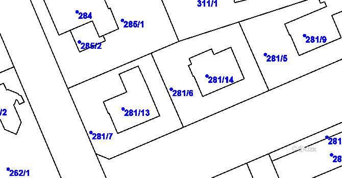 Parcela st. 281/6 v KÚ Hradiště u Plzně, Katastrální mapa
