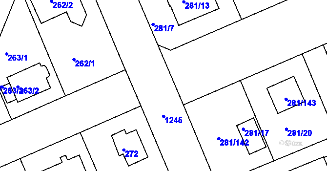 Parcela st. 281/10 v KÚ Hradiště u Plzně, Katastrální mapa