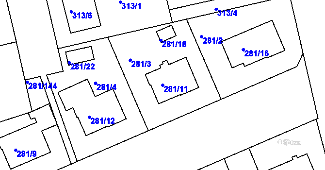 Parcela st. 281/11 v KÚ Hradiště u Plzně, Katastrální mapa
