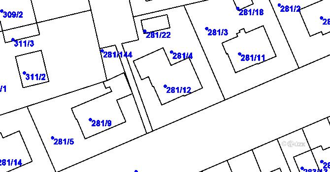 Parcela st. 281/12 v KÚ Hradiště u Plzně, Katastrální mapa