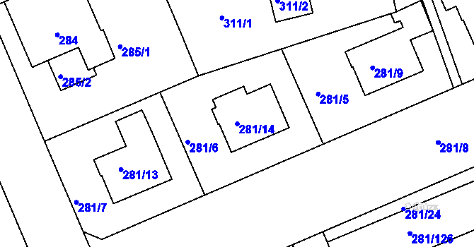 Parcela st. 281/14 v KÚ Hradiště u Plzně, Katastrální mapa