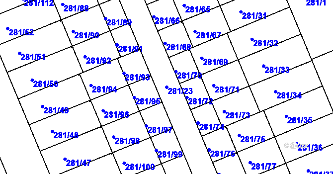 Parcela st. 281/23 v KÚ Hradiště u Plzně, Katastrální mapa