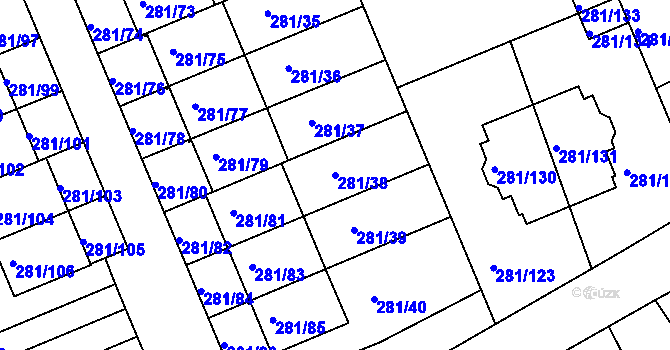 Parcela st. 281/38 v KÚ Hradiště u Plzně, Katastrální mapa