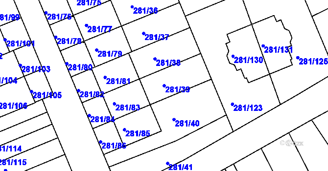 Parcela st. 281/39 v KÚ Hradiště u Plzně, Katastrální mapa