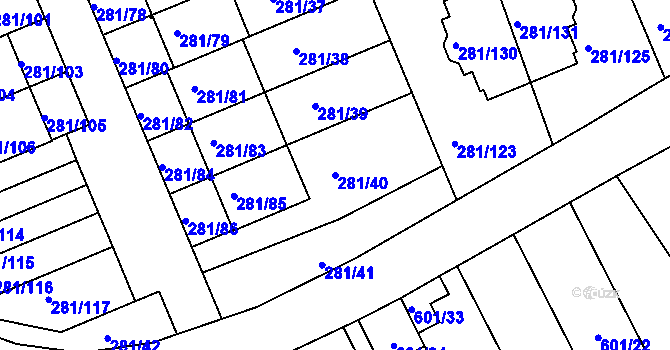 Parcela st. 281/40 v KÚ Hradiště u Plzně, Katastrální mapa