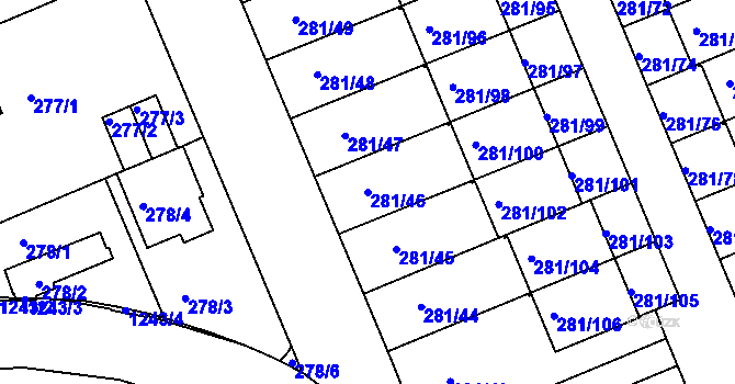Parcela st. 281/46 v KÚ Hradiště u Plzně, Katastrální mapa