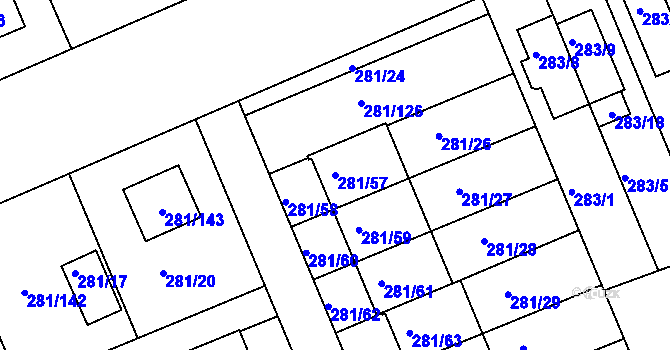 Parcela st. 281/57 v KÚ Hradiště u Plzně, Katastrální mapa