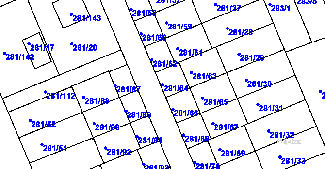 Parcela st. 281/64 v KÚ Hradiště u Plzně, Katastrální mapa