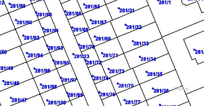 Parcela st. 281/71 v KÚ Hradiště u Plzně, Katastrální mapa