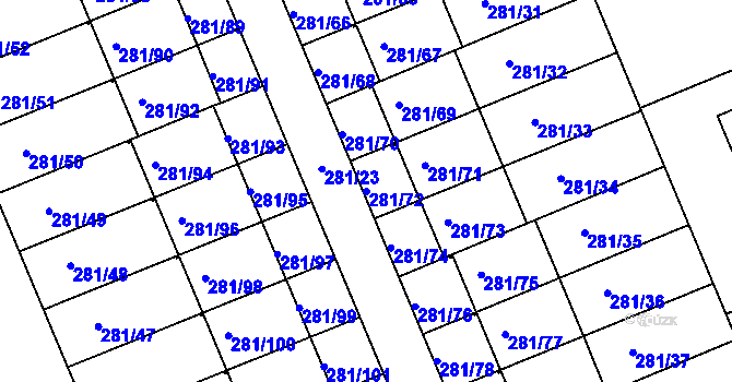 Parcela st. 281/72 v KÚ Hradiště u Plzně, Katastrální mapa
