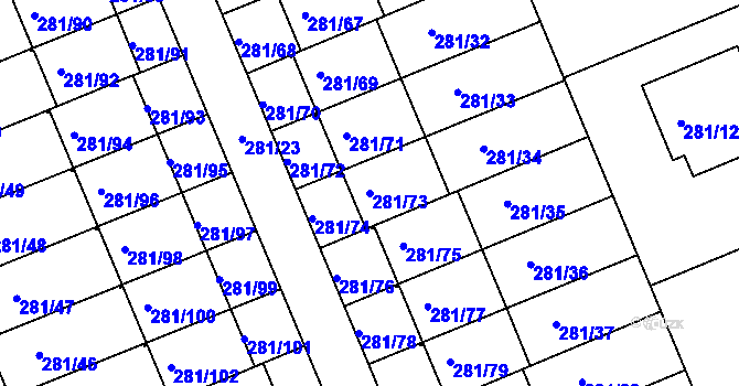 Parcela st. 281/73 v KÚ Hradiště u Plzně, Katastrální mapa