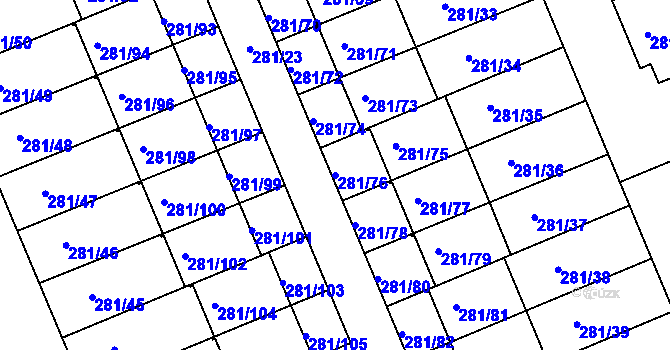 Parcela st. 281/76 v KÚ Hradiště u Plzně, Katastrální mapa