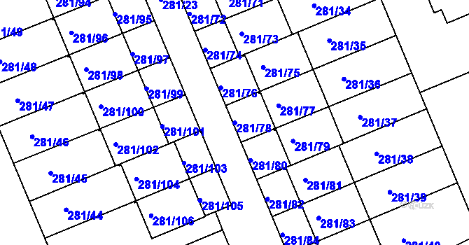 Parcela st. 281/78 v KÚ Hradiště u Plzně, Katastrální mapa